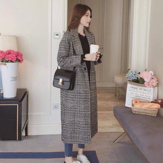 Áo Dạ Kẻ Hàn Quốc Dáng Dài (có ảnh thật)