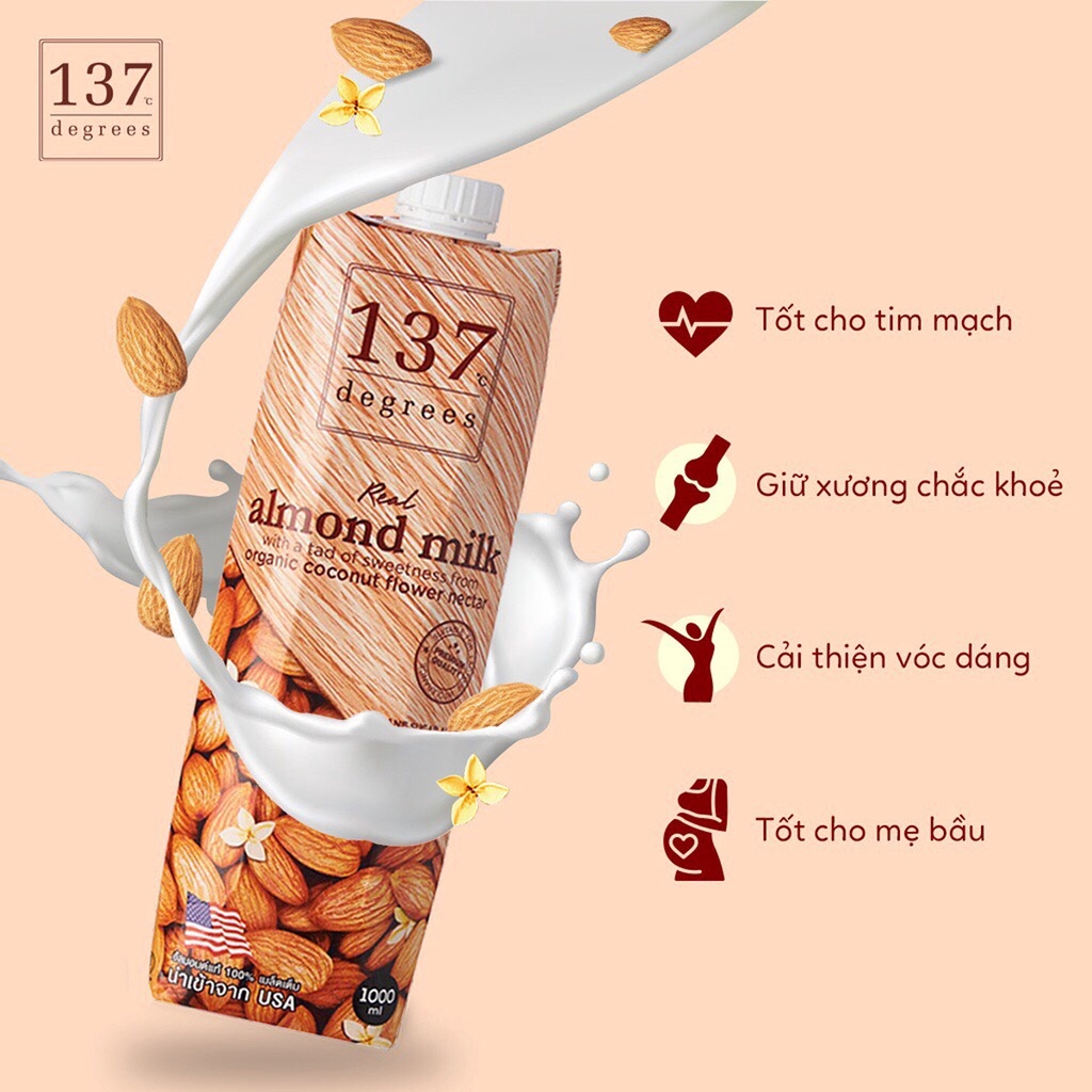 HỘP 1 LÍT SỮA HẠT HẠNH NHÂN NGUYÊN CHẤT ALMOND MILK ORIGINAL 137 DEGREES