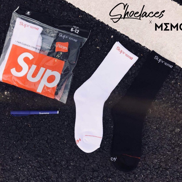 Tất Vớ Supreme x Hanes Cushion Crews - Pack 2 Đôi Nguyên