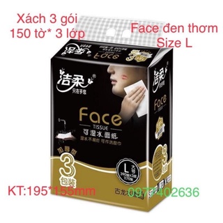 Xách 3 gói Giấy ăn Face đen thơm size L 150 tờ