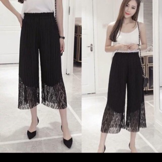 Quần ống rộng dập ly chân ren