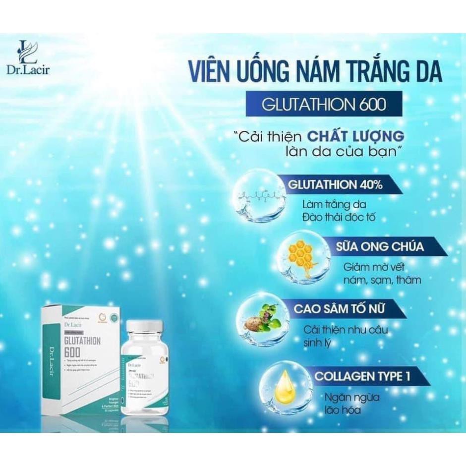 Viên Uống Trị Nám Trắng Da GLUTATHIONE 600 ĐR LACIR