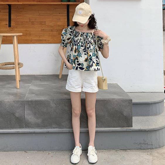 Áo Kiểu Nữ Tay Phồng Cổ Vuông Họa Tiết Hoa Xinh Xắn Thời Trang