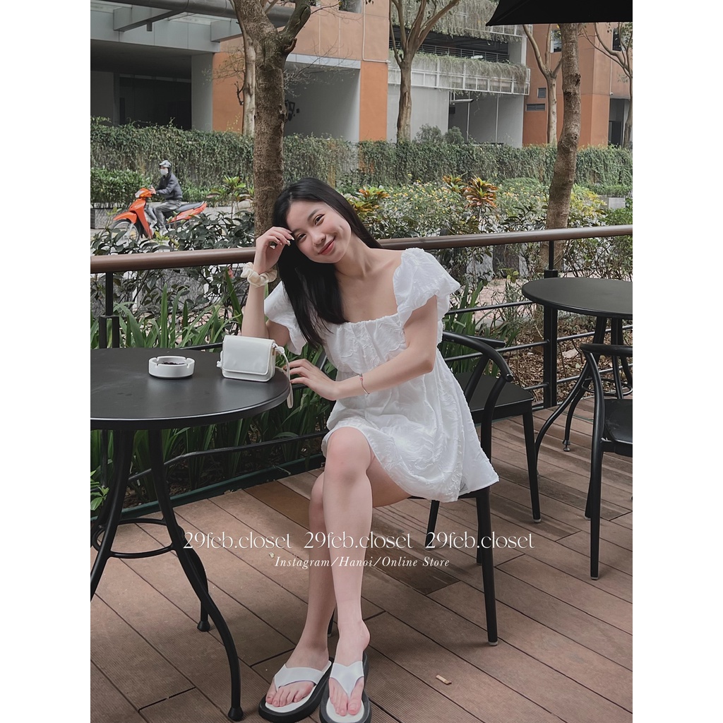 [Ảnh thật/Video] Set áo trễ vai hoa nổi kèm quần short thô mềm - 29feb.closet - S17