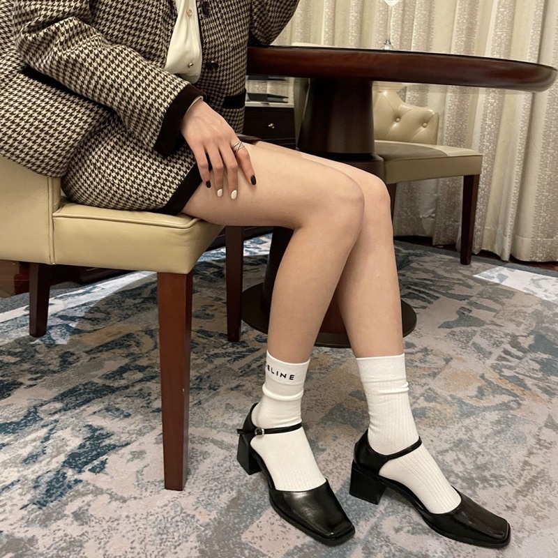 Giày cao gót nữ quai cài mũi vuông đế dày cao 3,5cm