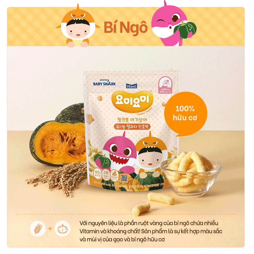 Bánh ăn dặm hữu cơ Yommy Yommy Maeil Hàn Quốc cho bé từ 7M bịch 25G