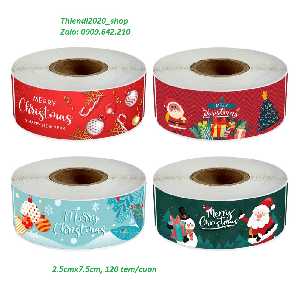 TEM_Tem dán NOEL, Thank you _2.5X7.5cm, cuộn=120 tem_STICKER NIÊM PHONG HỘP GIẤY