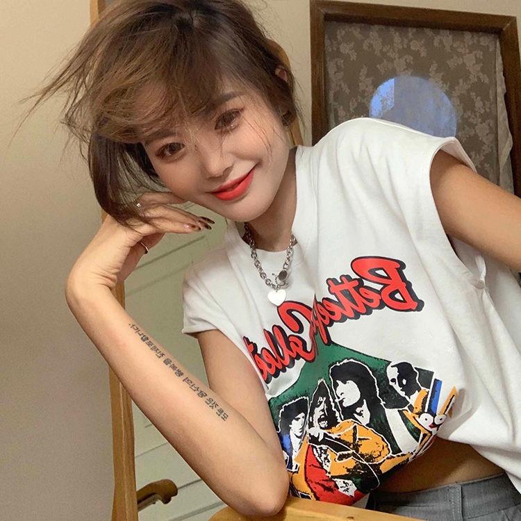 Jiashucheng Áo Thun Sát Nách Dáng Rộng In Họa Tiết Kiểu Retro Thời Trang Mùa Hè