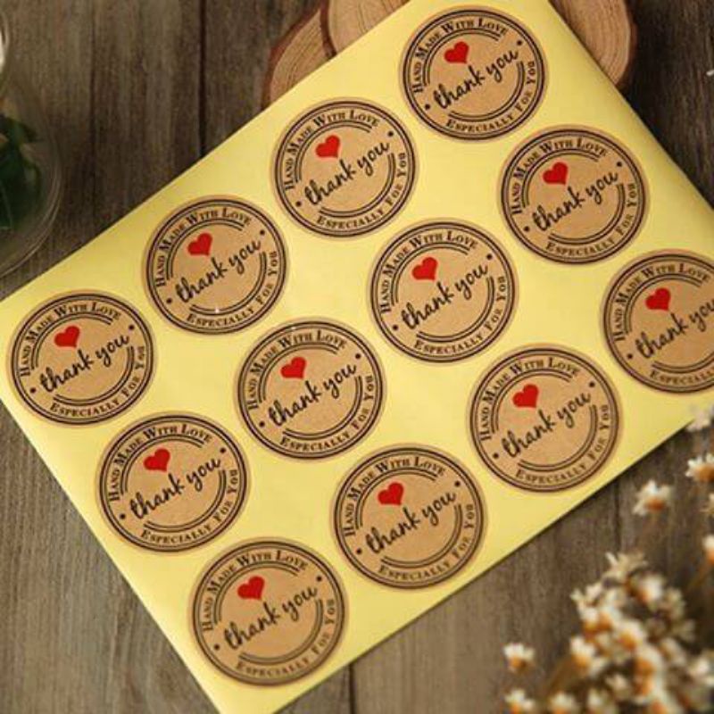 Set 10 sticker '' Thank you '' giấy kraft cắt sẵn