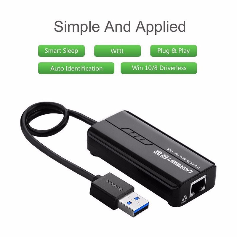 Bộ chia 3 cổng USB 3.0 tich hợp cổng Mạng Gigabit 10/100 / 1000Mbps Ugreen 20265