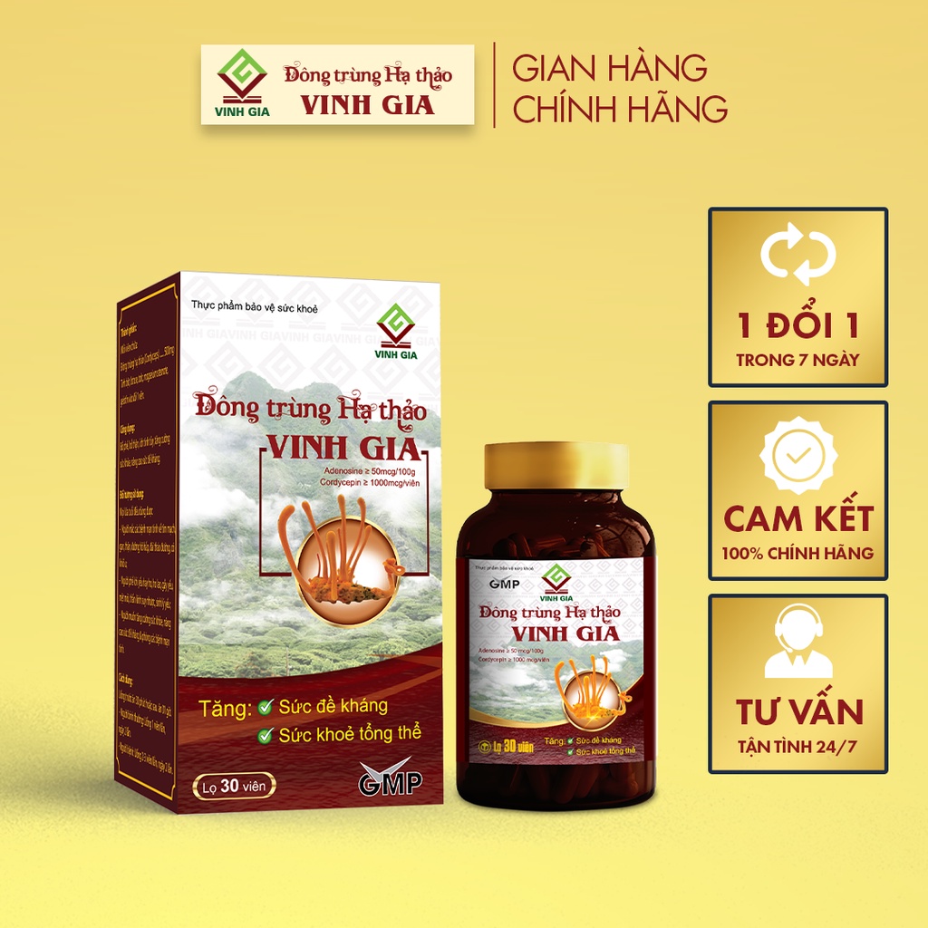 Viên Nang Đông Trùng Hạ Thảo Vinh Gia Giúp Tăng Cường Sức Đề Kháng Dành Cho Mọi Lứa Tuổi – Hộp 1 Lọ 30 Viên