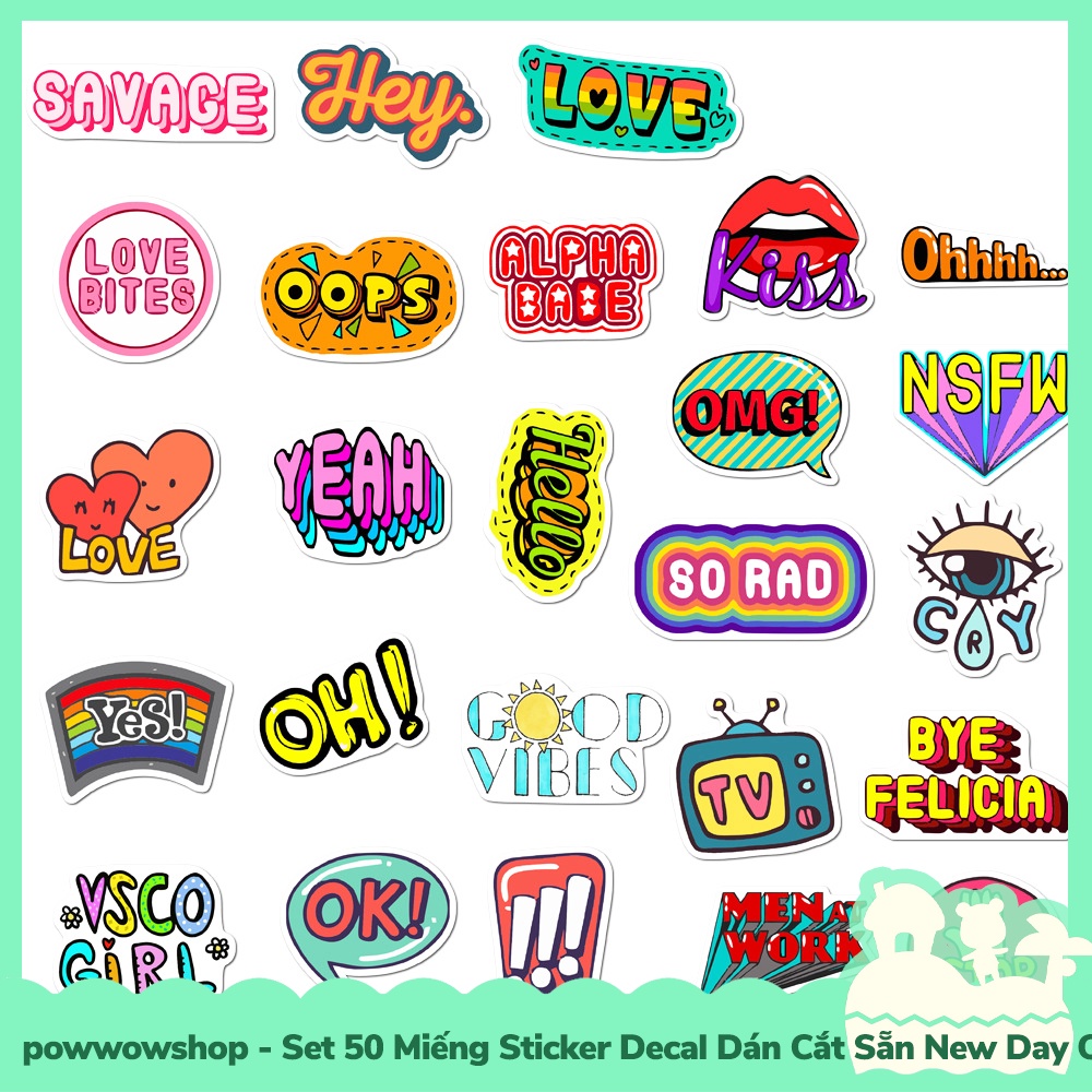 [Sẵn VN - Hỏa Tốc] Set 50 Miếng Sticker Decal Cắt Sẵn DIY Dán Trang Trí Vật Dụng Mẫu New Days Quotes Typography