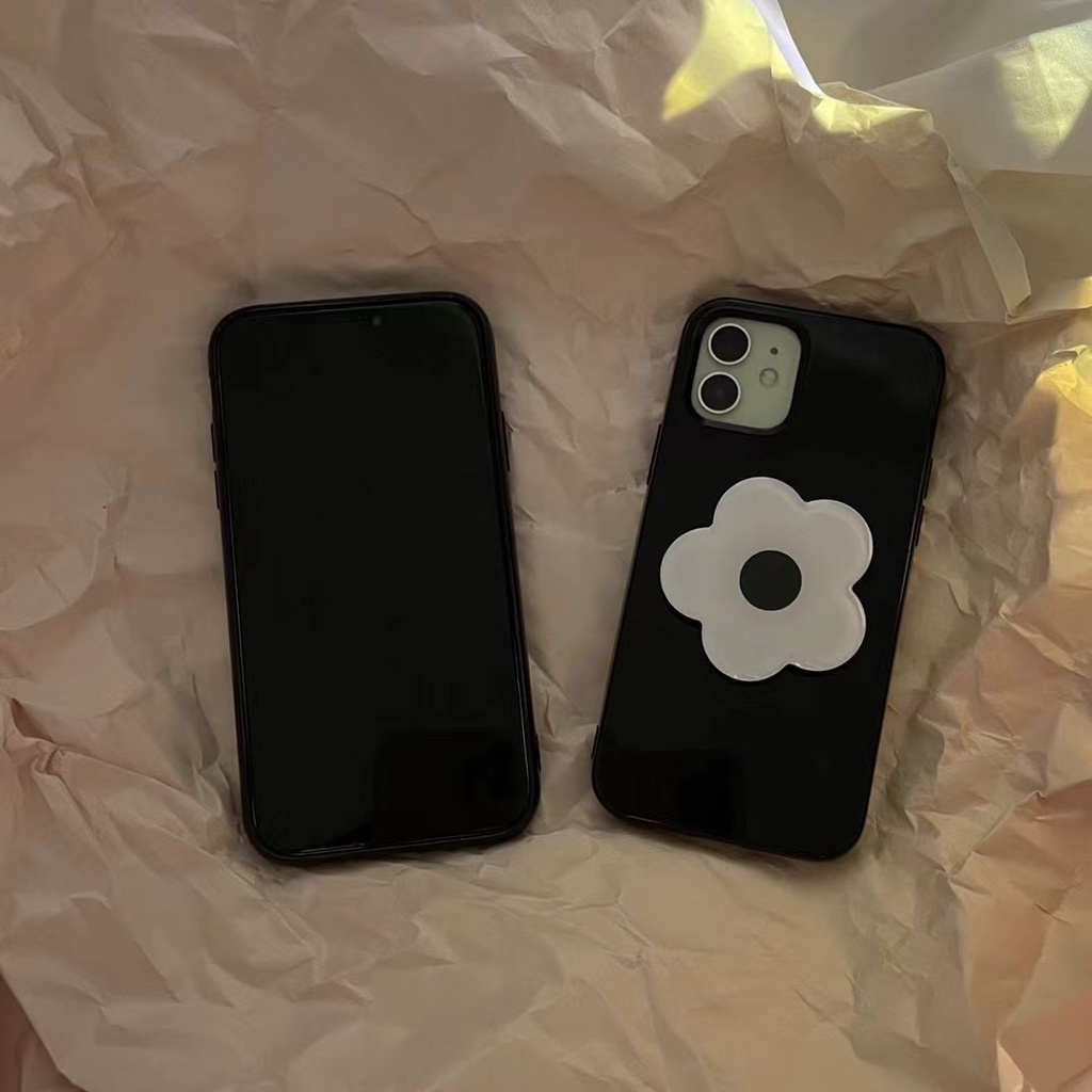 Ốp Điện Thoại tpu Mềm Màu Đen Có Giá Đỡ Hình Hoa macaron Cho iphone 14promax 13 12 pro max 11 pro max xs max xr x 7 8 plus
