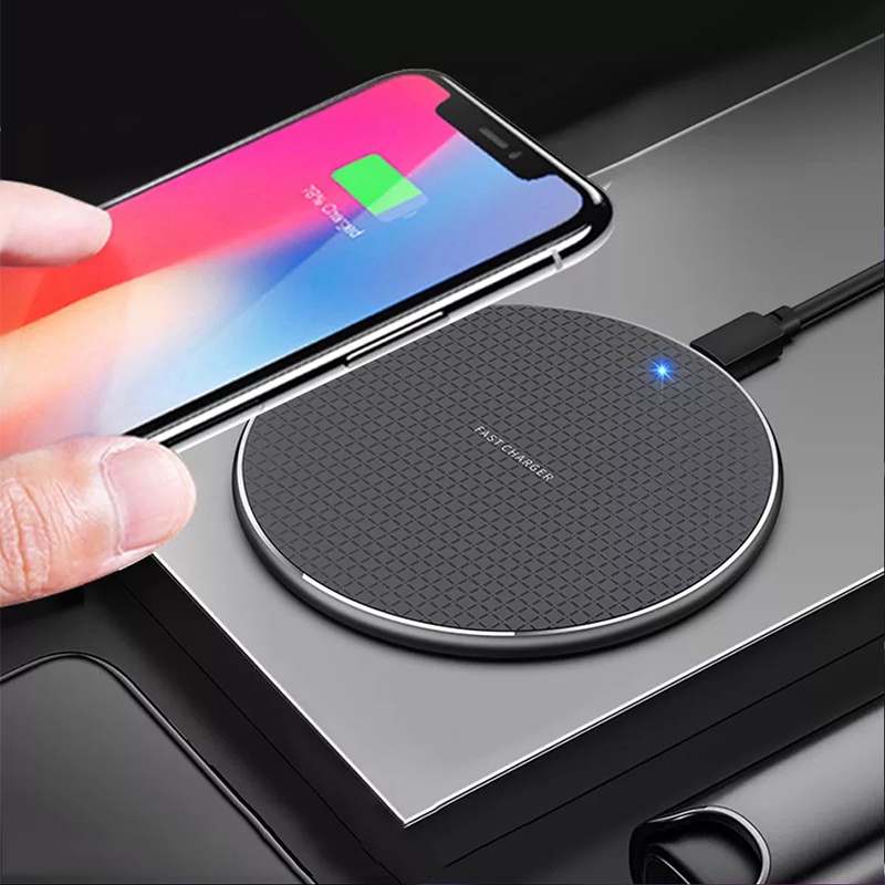 Đế sạc nhanh Qi không dây tròn 10W hợp kim nhôm thích hợp cho Samsung Huawei Xiaomi Oppo iPhone 12 Pro Max 11 Pro XR XS