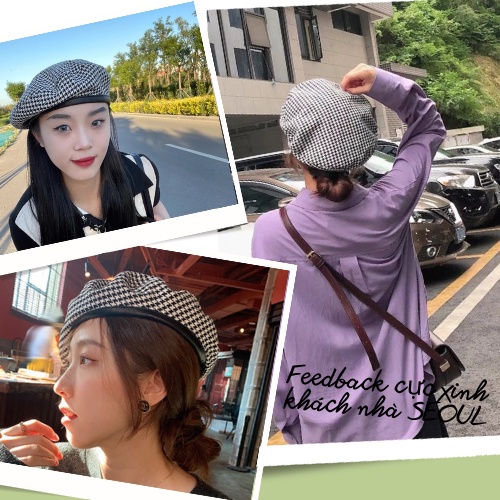 Mũ beret nữ cao cấp họa tiết caro, mũ nồi nữ phong cách Ullzang mã BR10