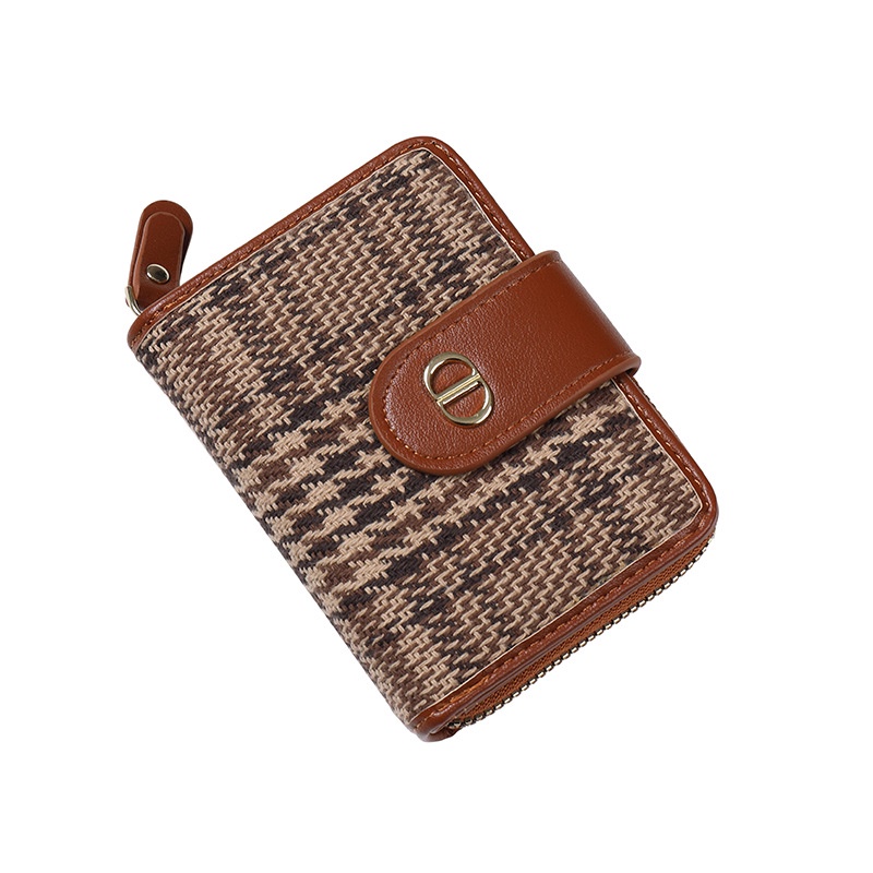Ví Vải Canvas Dáng Ngắn In Họa Tiết Houndstooth Cá Tính Cho Nữ