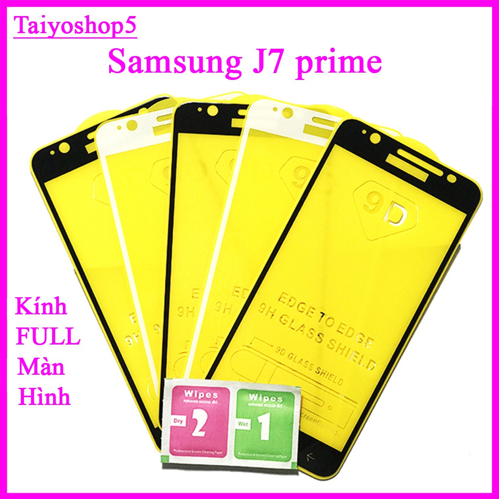 Kính cường lực Samsung J7 Prime  full màn hình, Ảnh thực shop tự chụp, tặng kèm bộ giấy lau kính taiyoshop5