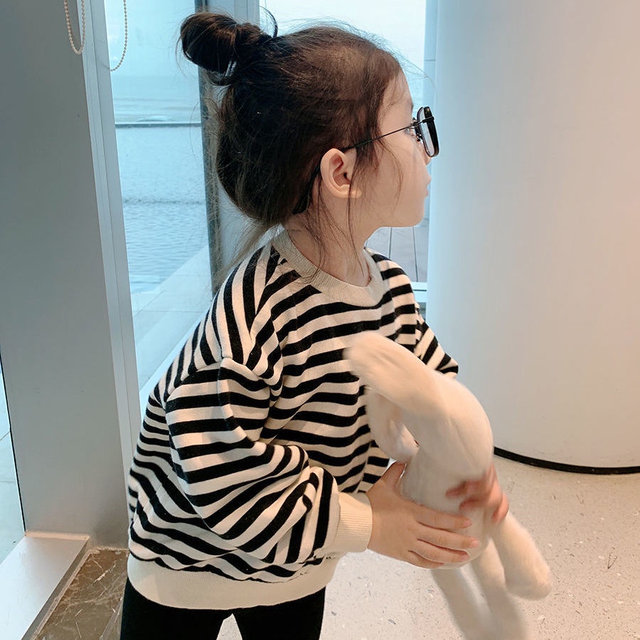 Bộ Đồ Cotton Nguyên Chất Họa Tiết Kẻ Sọc Thời Trang Mùa Thu Hàn Quốc Mới Cho Bé Gái