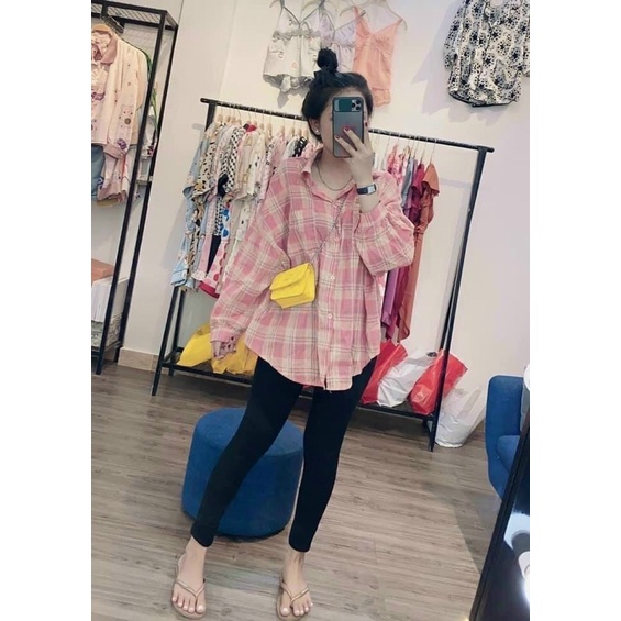 Áo Sơ Mi Nữ Kẻ Ô Form Dài- Kèm Hình Thật &amp; Video