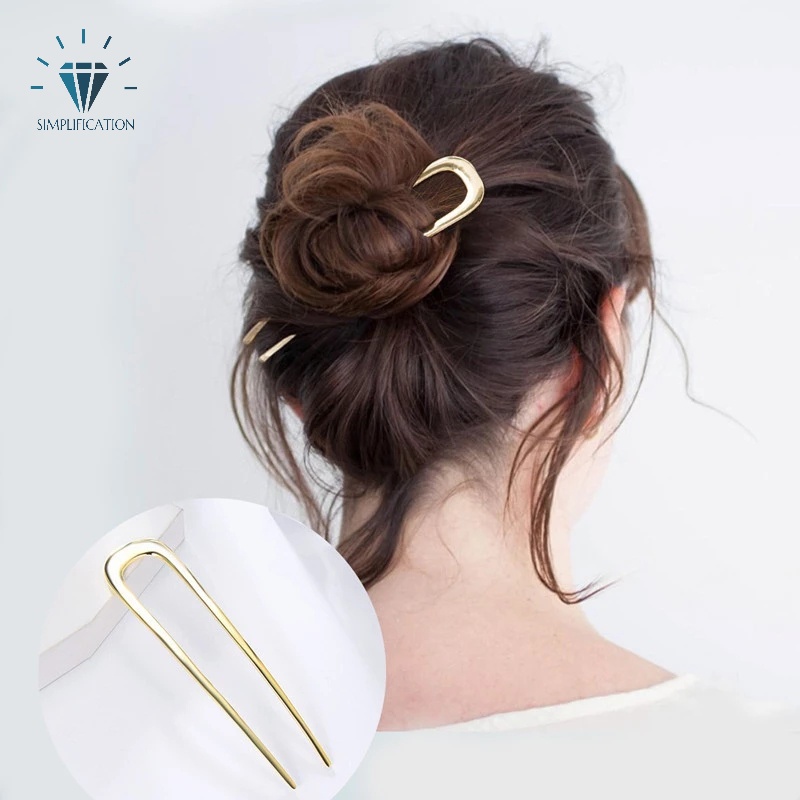 Bộ 2 Kẹp Tóc Hình Chữ U Bằng Kim Loại Phong Cách Trung Hoa Cổ Điển