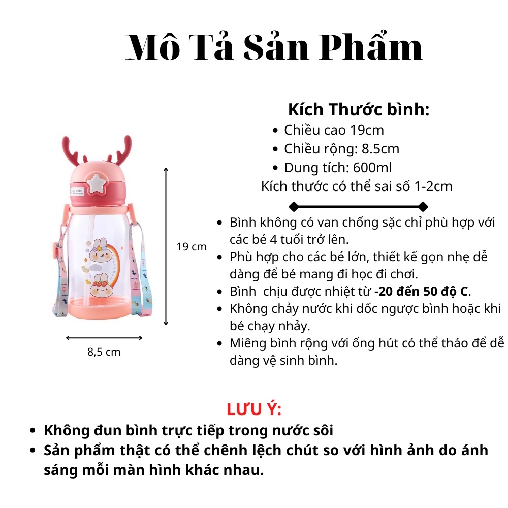 BÌNH NƯỚC SỪNG HƯƠU NẮP BẬT CHO BÉ 600ml
