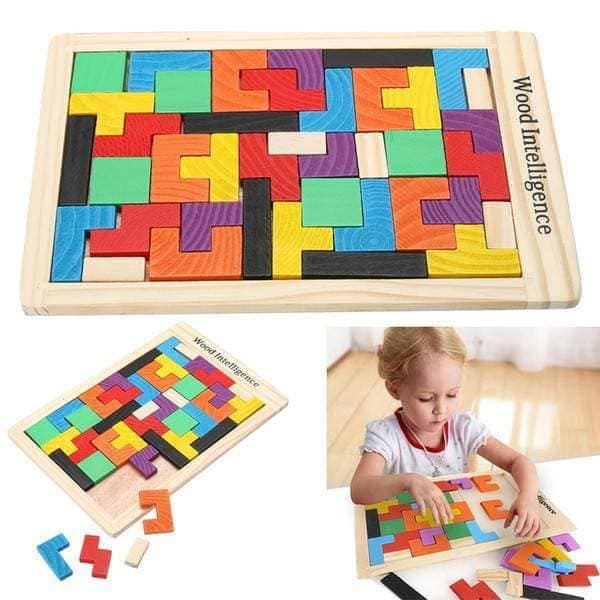 Bộ Xếp Gạch Wood Intelligence Phát Triển Tư Duy - Xếp hình Tetris Sáng Tạo - Thư Viện Đồ Chơi