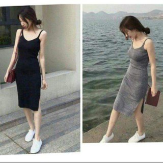 Đầm body hai dây xẻ tà cổ tim siêu đẹp