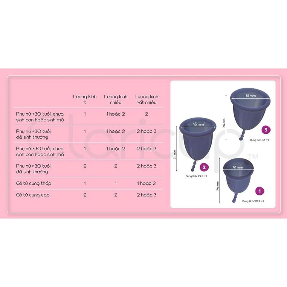 Cốc Clari cup, có 2 màu, đủ size tặng cốc tiệt trùng, túi