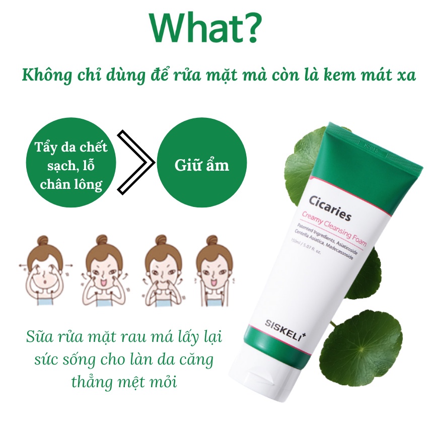 Sữa Rửa Mặt Rau Má Cho Da Dầu Mụn Không Khô Da Siskeli Cica Cream Cleansing Foam 150ml - BABICOS