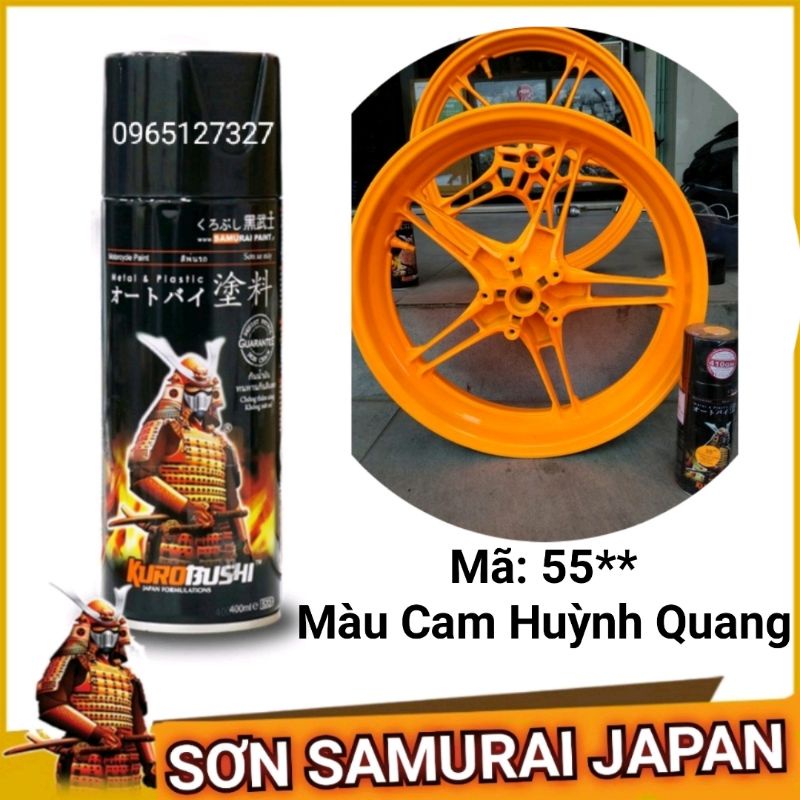 sơn xịt Samurai Japan màu cam huỳnh quang. Mã 55**