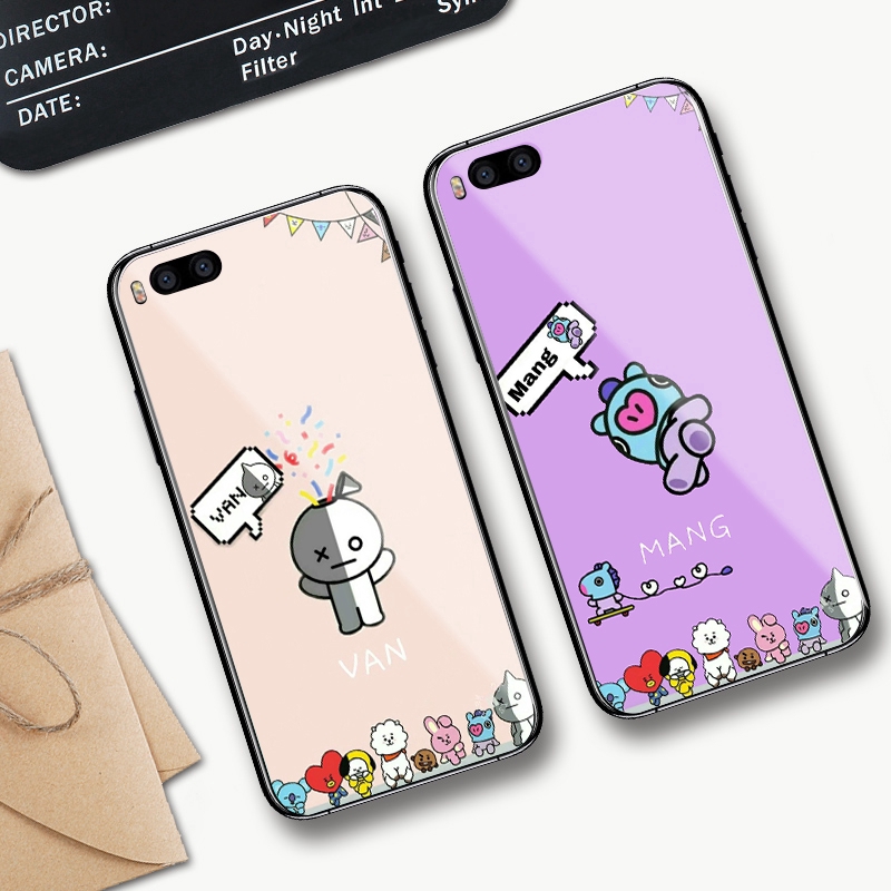 Cartoon BTS BT21 XIAOMI MI6 case MI5 Anti fall MI5s MI 5splus All inclusive MI a1 glass case MI a2 a3 Tempered hard case