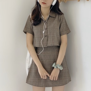 Set chân váy + áo croptop (ảnh thật/sẵn)