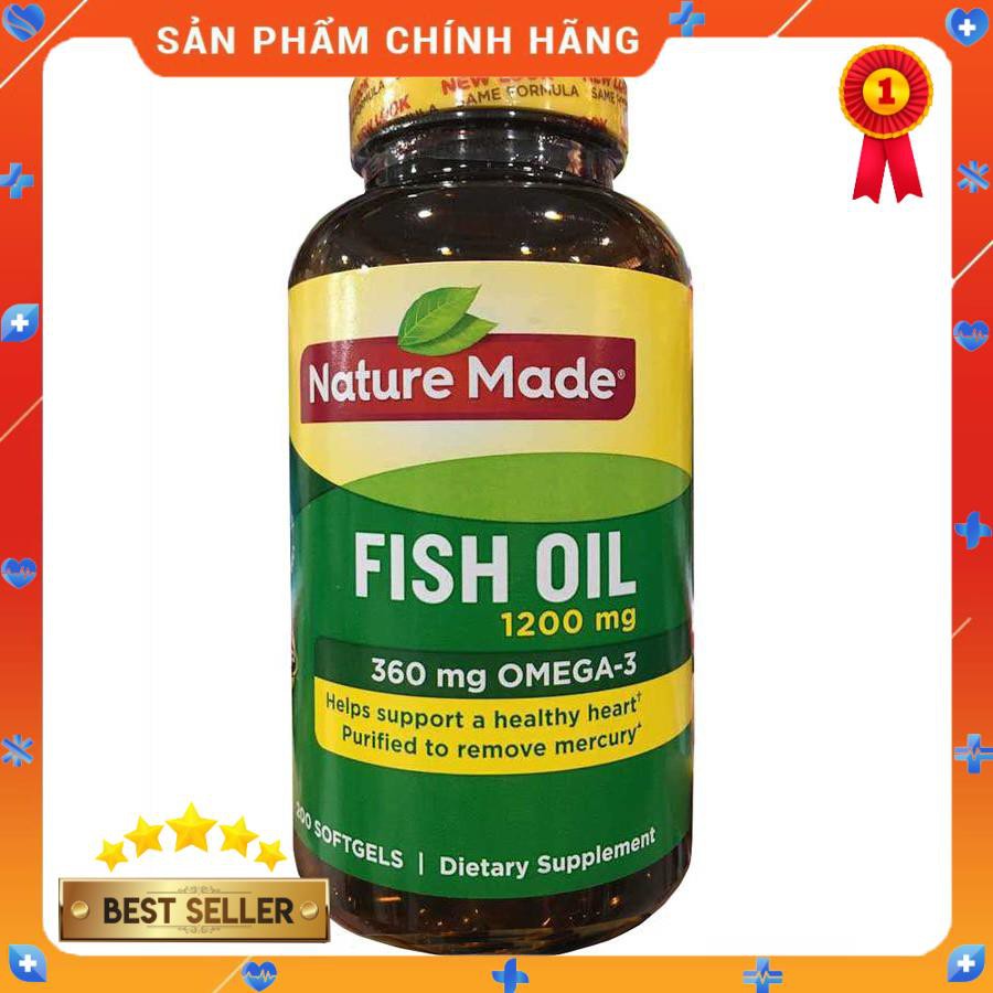 [Hàng Mỹ] Dầu cá Omega 3 Nature Made Fish oil 1200mg hộp 200 viên
