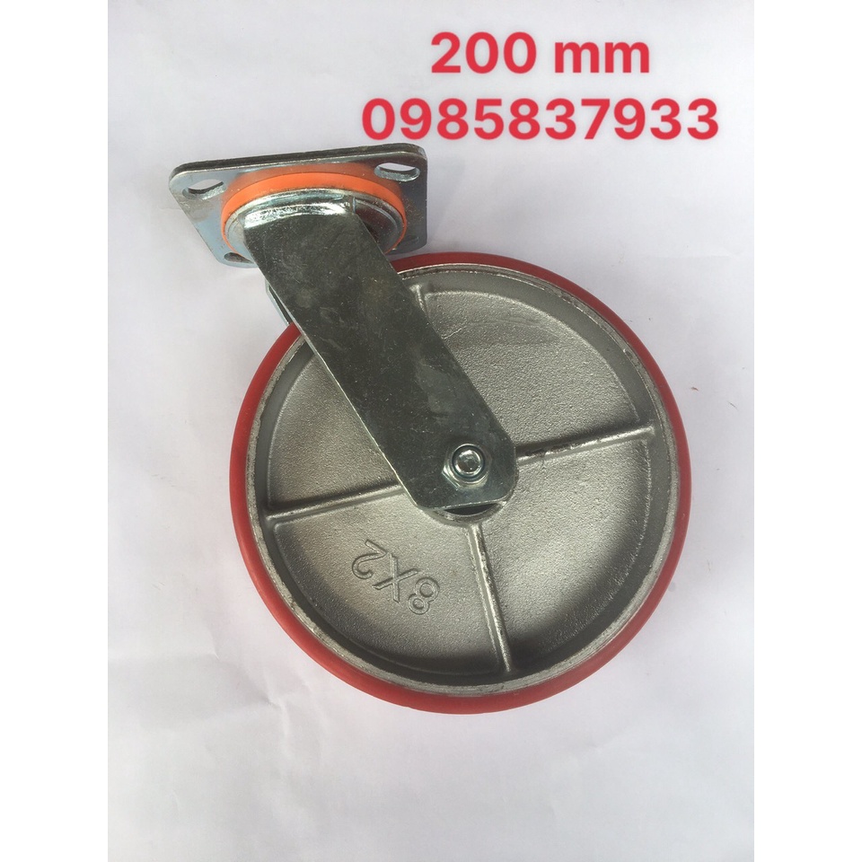 Bánh xe xoay PU 200 mm dùng lắp xe đẩy di chuyển nhẹ nhàng êm ái
