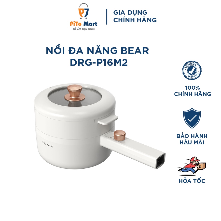 Nồi điện đa năng mini Bear DRG-P16M2 1.6L chống dính kèm khay hấp 1.2L hàng chính hãng - bảo hành 18 tháng