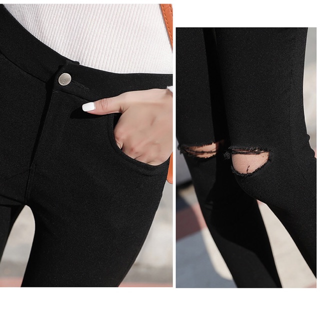 Quần kaki big size skinny lưng cài nút rách gối size đại 60-90kg