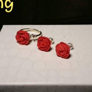 Khuyên tai nụ hoa hồng handmade móc bằng sợi DMC80 kết hợp bạc 925
