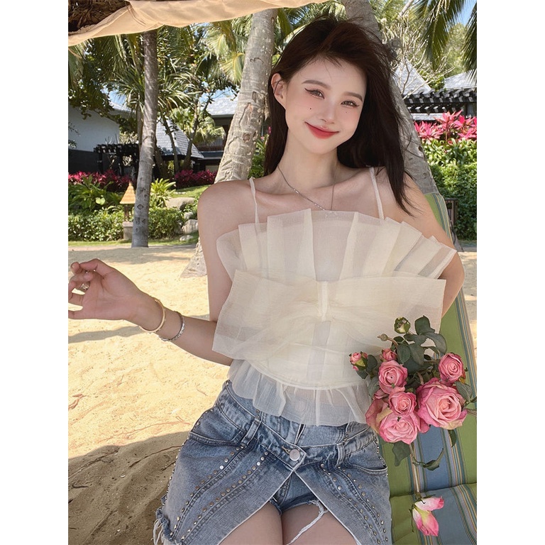 Áo Hai Dây Đính Nơ Quyến Rũ Hợp Thời Trang Cho Nữ