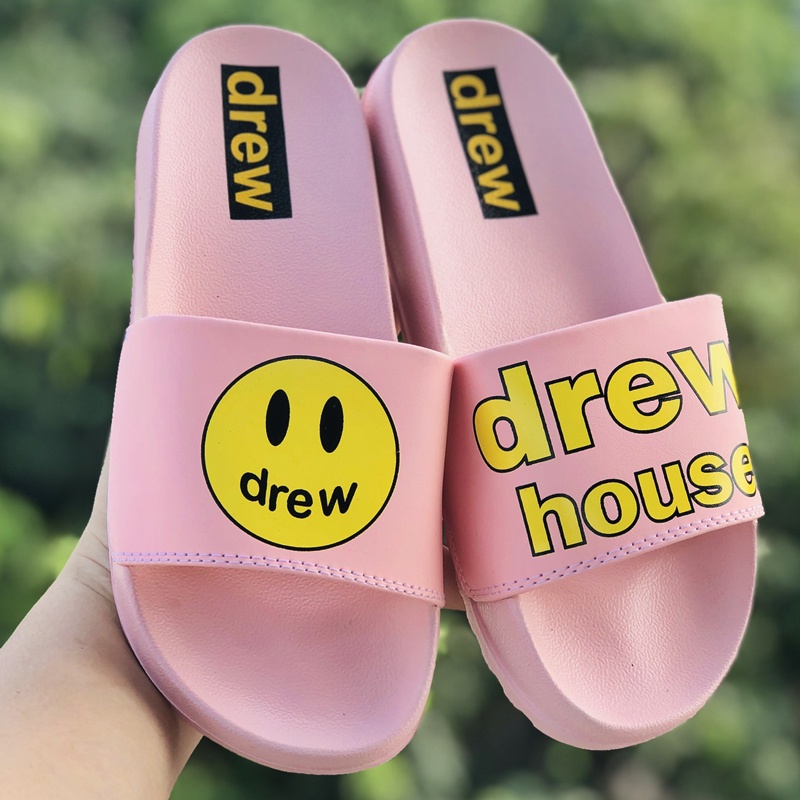 Dép 𝐃𝐑𝐄𝐖 ❤️FULL BOX + FREESHIP❤️ dép mlb drew house mặt cười quai ngang thể thao nam nữ chất xịn kèm tag mác, hồng