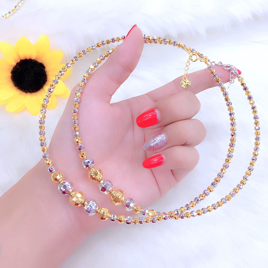 Kiềng cổ bi 2 màu dát vàng 18k