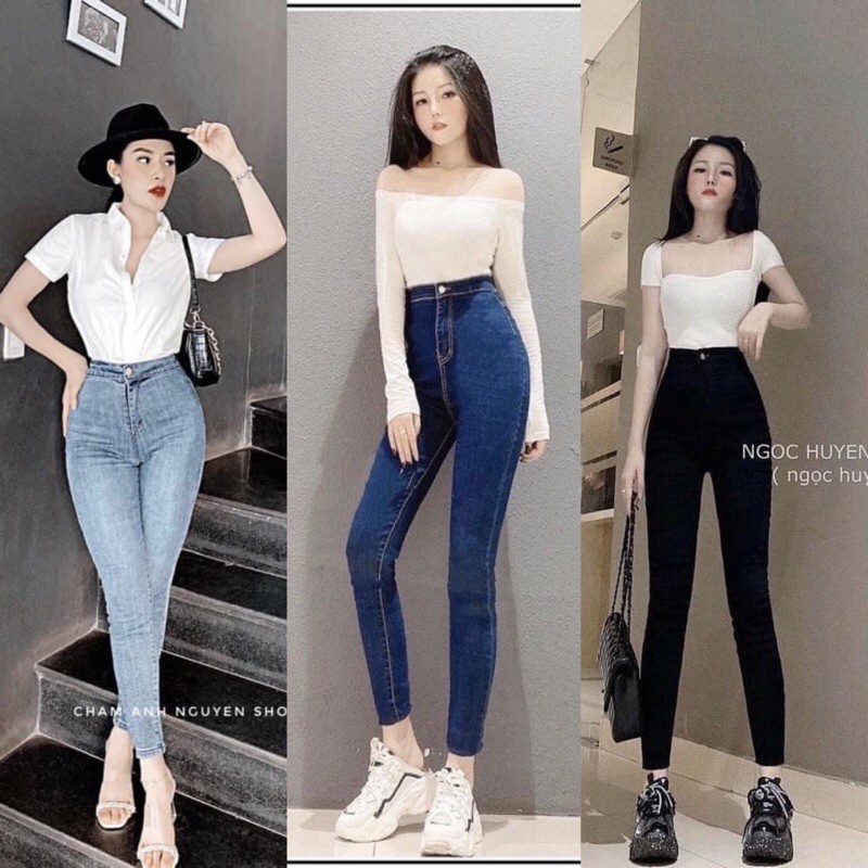 Quần jean nữ lưng cao vải bò dày dặn skinny co giãn nhẹ LADYA M40