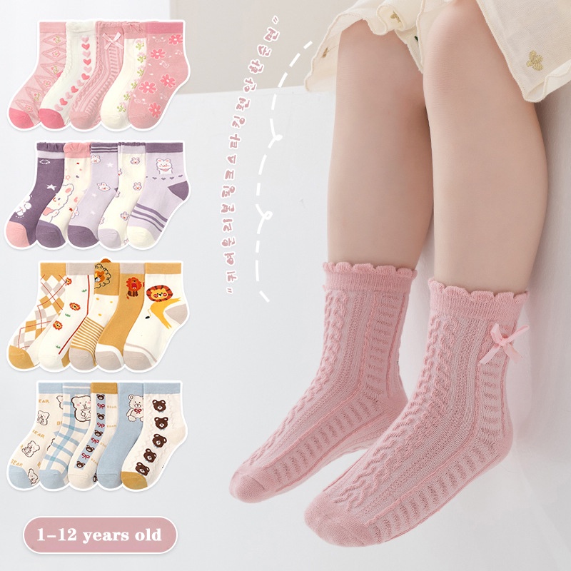 Vớ Cotton Phối Ren Họa Tiết Hoạt Hình Dễ Thương Cho Các Bé
