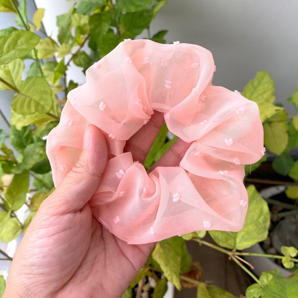 cột tóc vải scrunchies bông bi cao cấp