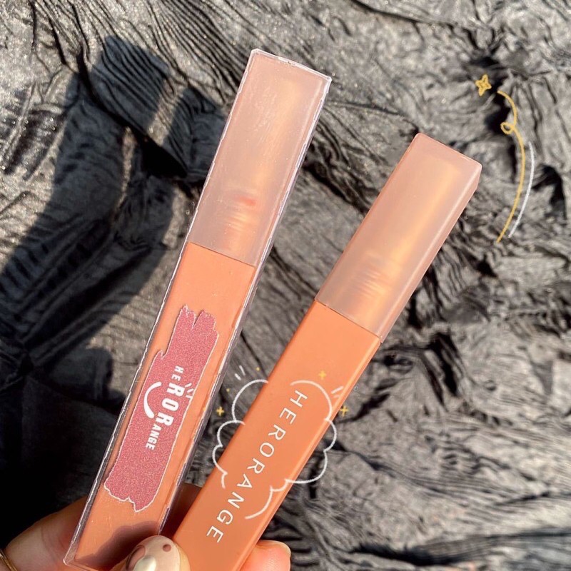 [Hàng mới về] HERORANGE Son Kem Bóng Nhung Mịn Lì lip Mud Lip Glaze Lip Gloss Ống vuông