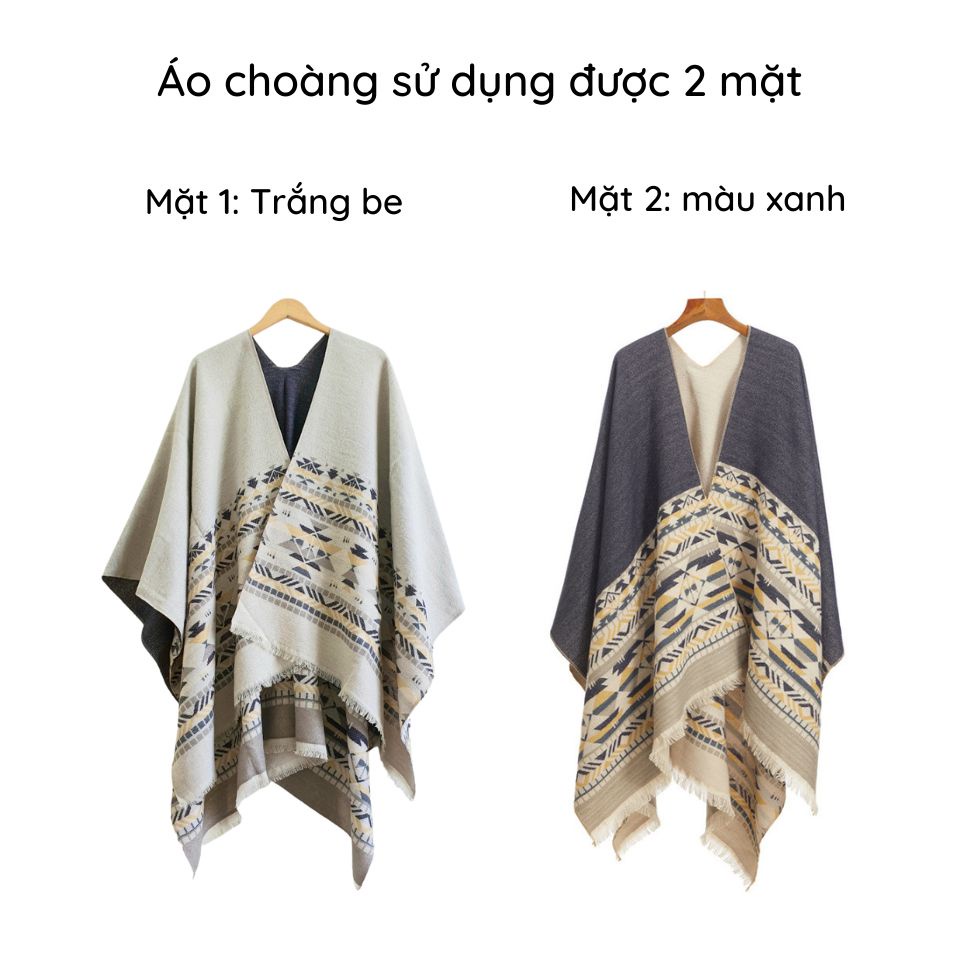 Áo choàng boho thổ cẩm 2 mặt mùa thu đông cho nữ khăn len dạ dày ấm 150*30cm - Mã AC006 | BigBuy360 - bigbuy360.vn