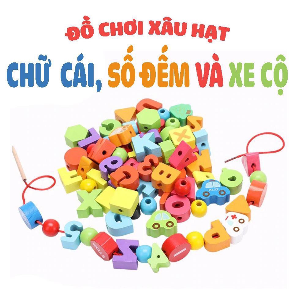 Đồ chơi xâu hạt gỗ cho bé, đồ chơi montessori cho bé từ 1.5 - 2 tuổi