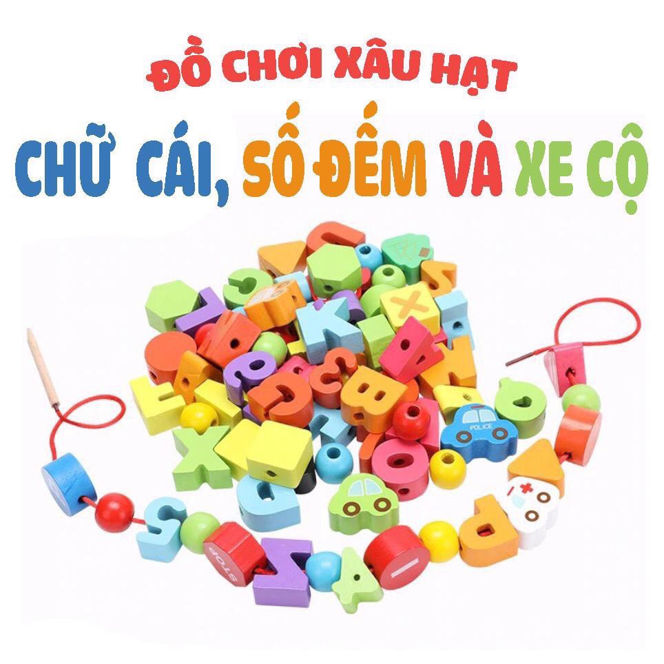 Đồ chơi xâu hạt gỗ cho bé, đồ chơi montessori cho bé từ 1.5 - 2 tuổi