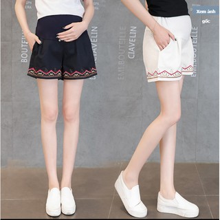 Q14  (QUẦN BÀ BẦU)  Quần short màu hè thêu thổ cẩm dành cho bà bầu