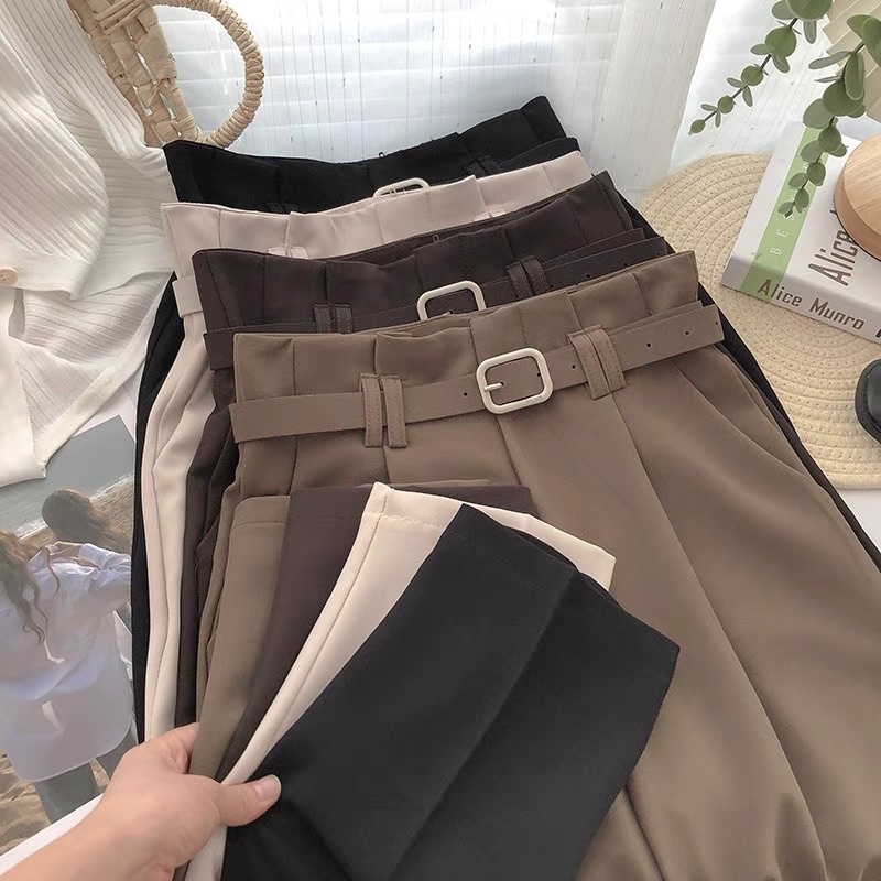 Quần baggy kèm đai ống suông công sở sang chảnh đủ 4 màu-mã D888D