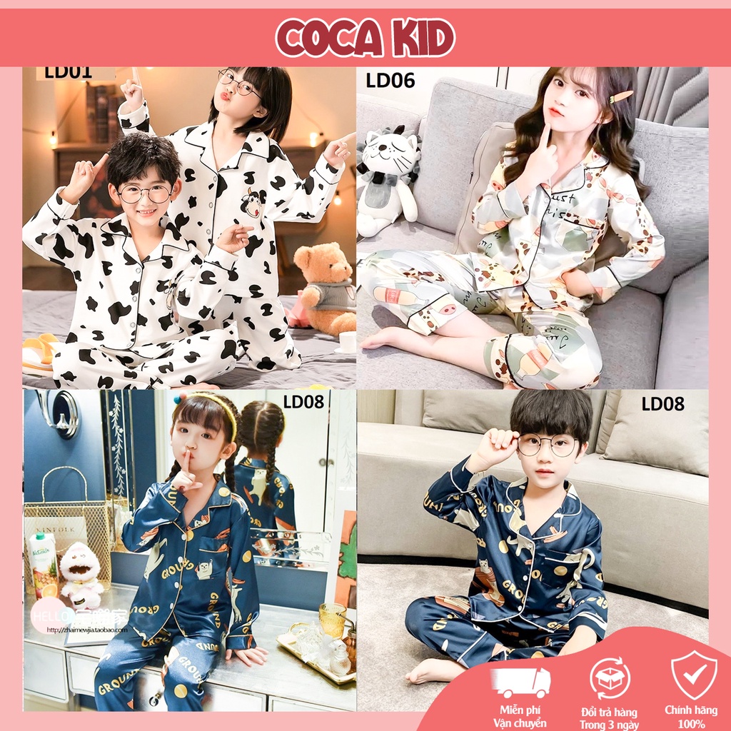 Đồ đồ trẻ con COCA KID cao cấp - bộ đồ ngủ dài tay cho bé chất lụa thoáng mát in hình cực đáng yêu Cho Bé 8-39kg